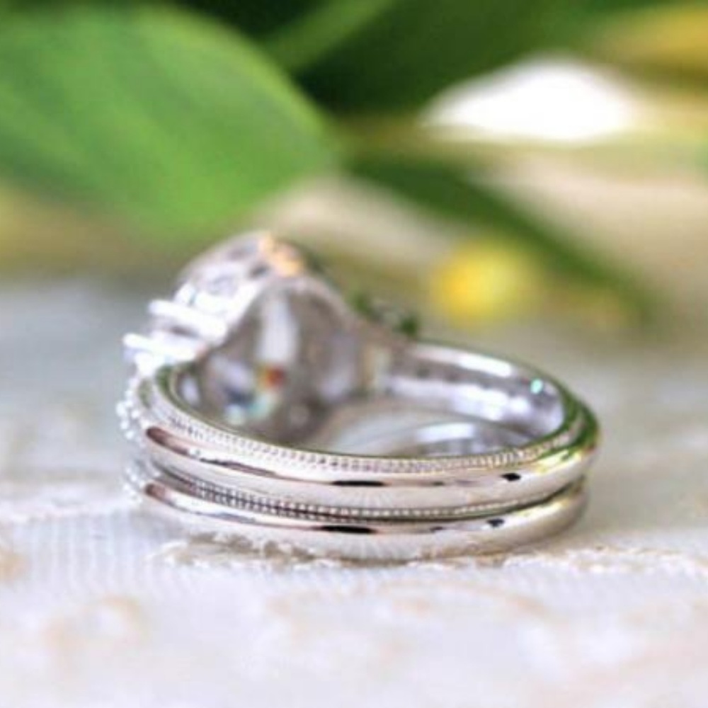 NEW 925 Silver Oval Cut Diamond Halo 2 pc Ring Set - Picture 3 of 6